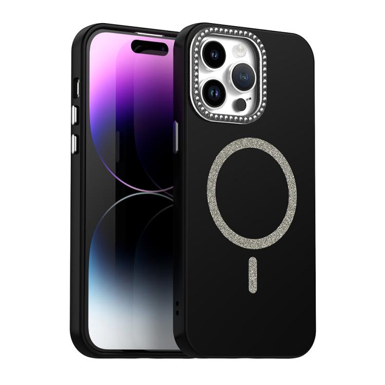 

For iPhone 14 Pro Glitter Rhinestones Series Magsafe PC Hybrid TPU Phone Case(Black)