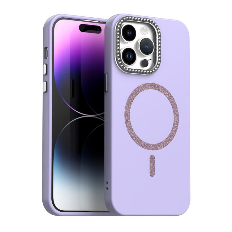 

For iPhone 14 Pro Glitter Rhinestones Series Magsafe PC Hybrid TPU Phone Case(Purple)
