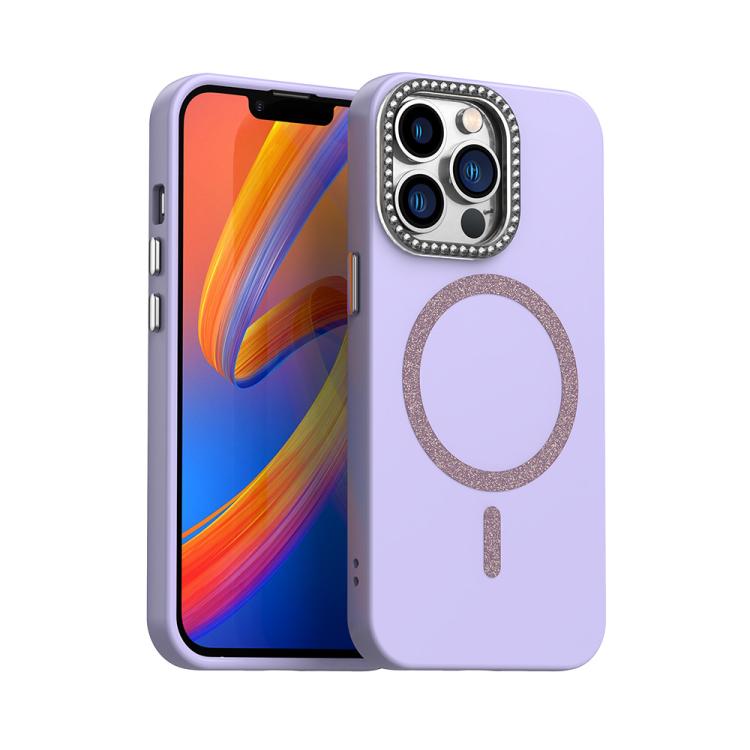 

For iPhone 13 Pro Glitter Rhinestones Series Magsafe PC Hybrid TPU Phone Case(Purple)