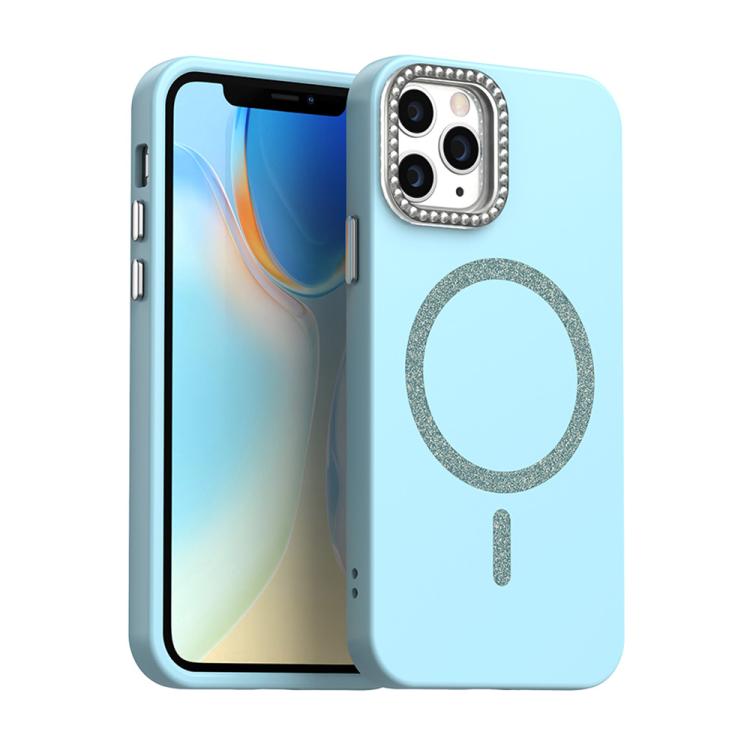 

For iPhone 12 Pro Glitter Rhinestones Series Magsafe PC Hybrid TPU Phone Case(Blue)