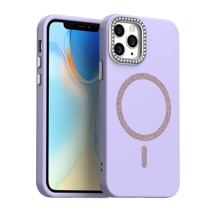 

For iPhone 12 Pro Glitter Rhinestones Series Magsafe PC Hybrid TPU Phone Case(Purple)