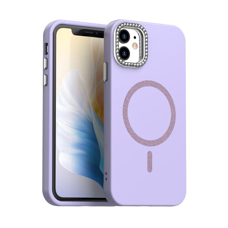 

For iPhone 11 Glitter Rhinestones Series Magsafe PC Hybrid TPU Phone Case(Purple)