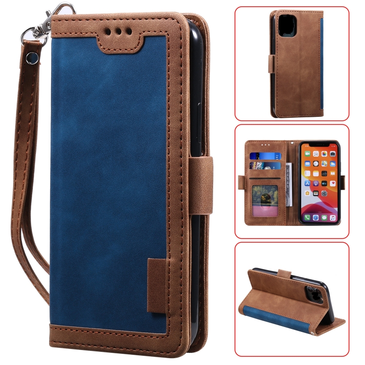 

For iPhone 12 Pro Max Retro Splicing Horizontal Flip Leather Case with Card Slots & Holder & Wallet(Blue)