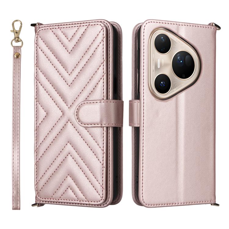 

For Huawei Pura 80 Ultra 5G Multifunctional 6-Card Slots Leather Phone Case with Wrist Strap(Pink)