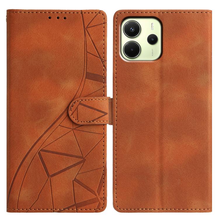 

For Redmi Note 14 4G 164.84mm Triangles Embossed Leather Phone Case(Brown)