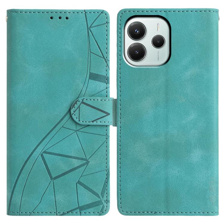 

For Redmi Note 14 5G Triangles Embossed Leather Phone Case(Green)