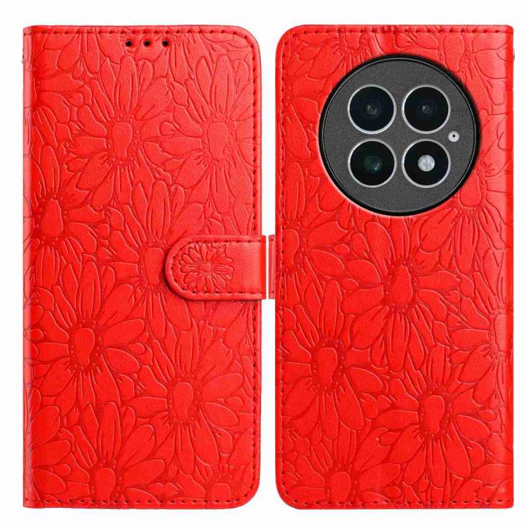 

For OnePlus 13 Daisy Embossed Leather Phone Case(Red)
