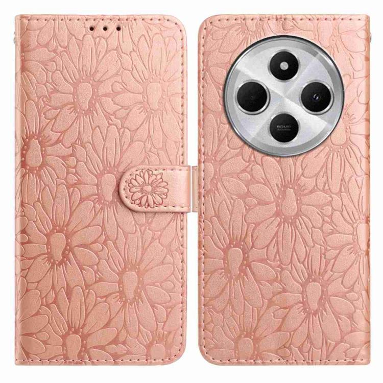 

For Redmi 14C Daisy Embossed Leather Phone Case(Rose Gold)