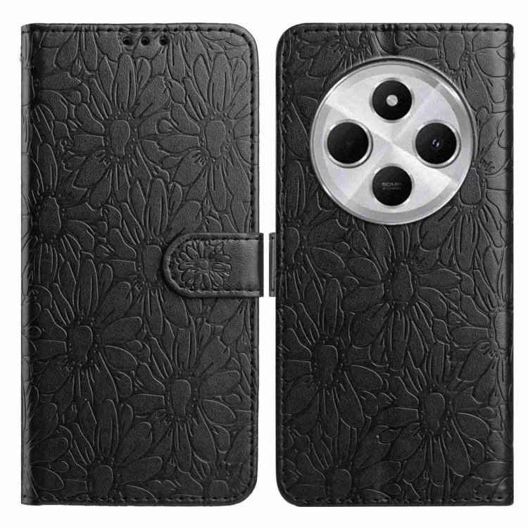 

For Redmi 14C Daisy Embossed Leather Phone Case(Black)