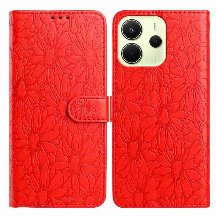 

For Redmi Note 14 4G 164.84mm Daisy Embossed Leather Phone Case(Red)