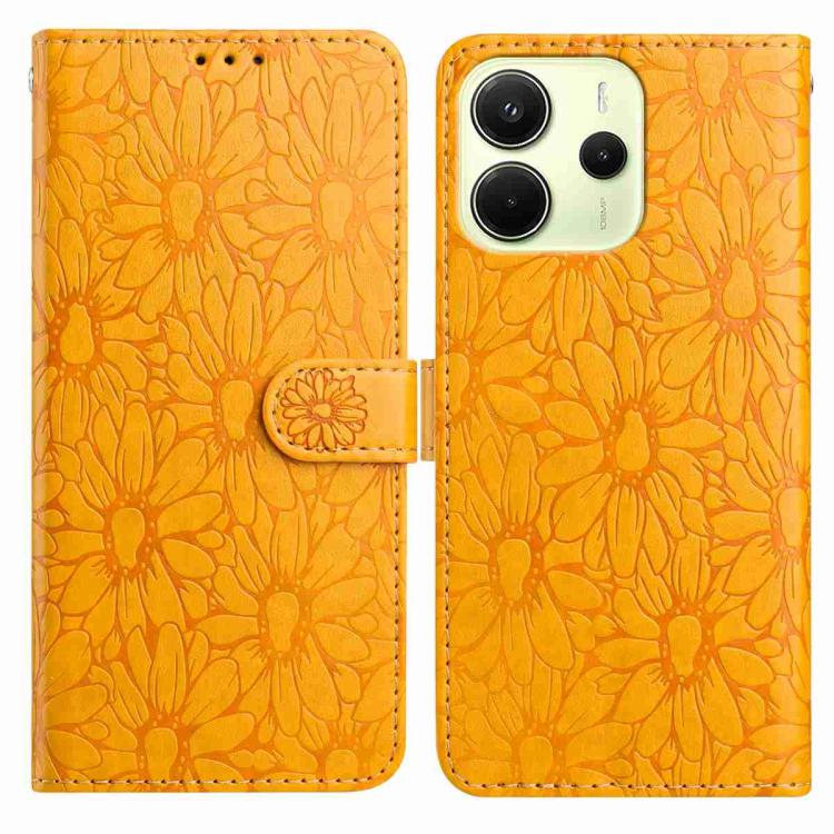 

For Redmi Note 14 4G 164.84mm Daisy Embossed Leather Phone Case(Yellow)
