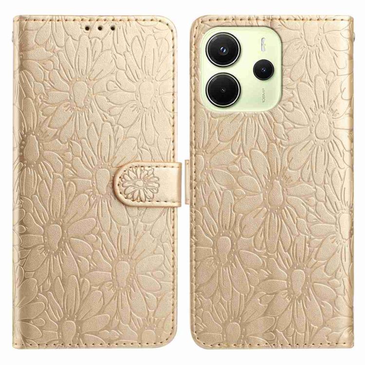 

For Redmi Note 14 4G 164.84mm Daisy Embossed Leather Phone Case(Gold)