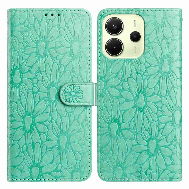 

For Redmi Note 14 4G 164.84mm Daisy Embossed Leather Phone Case(Green)