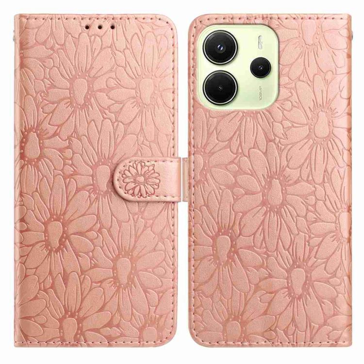 

For Redmi Note 14 4G 164.84mm Daisy Embossed Leather Phone Case(Rose Gold)