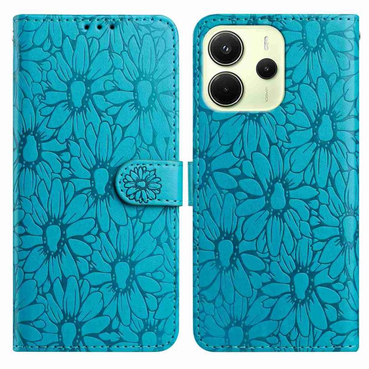 

For Redmi Note 14 4G 164.84mm Daisy Embossed Leather Phone Case(Blue)