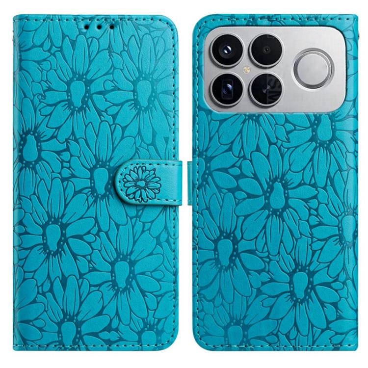 

For Redmi K90 / Poco F8 Pro Daisy Embossed Leather Phone Case(Blue)