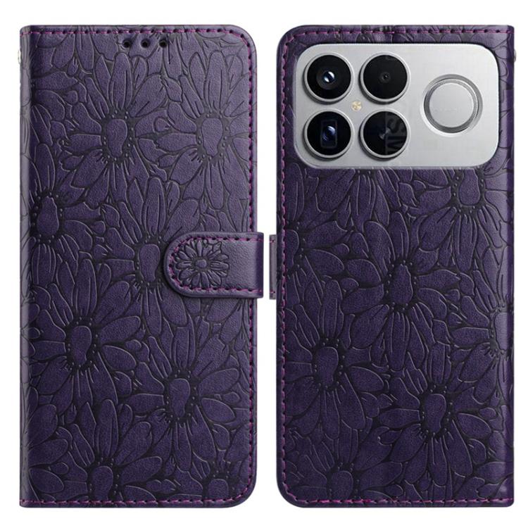 

For Redmi K90 / Poco F8 Pro Daisy Embossed Leather Phone Case(Dark Purple)
