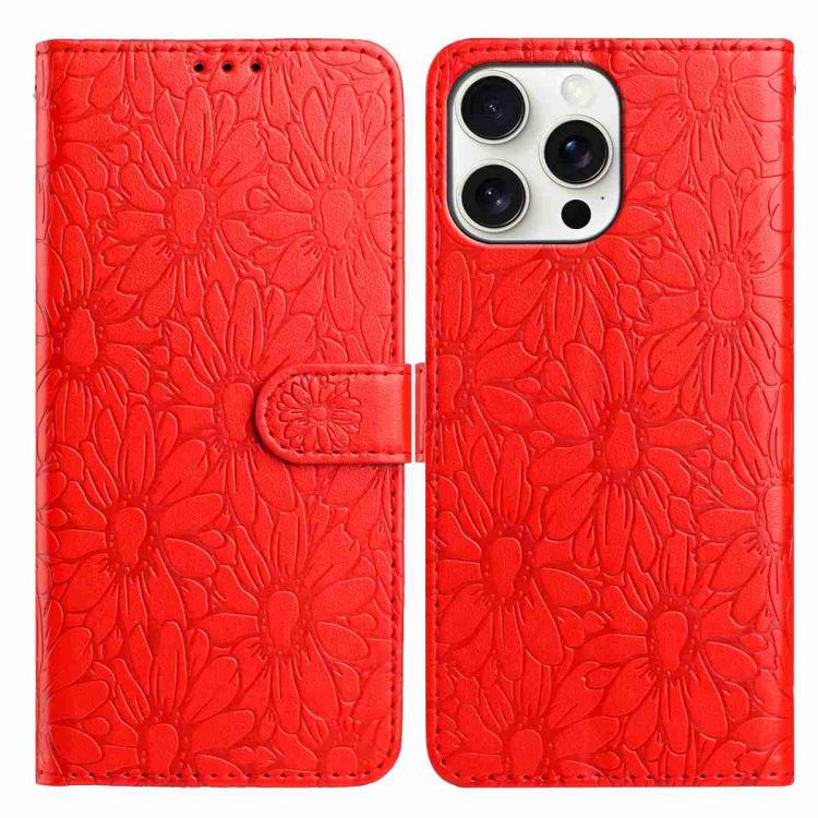 

For iPhone 16 Pro Max Daisy Embossed Leather Phone Case(Red)