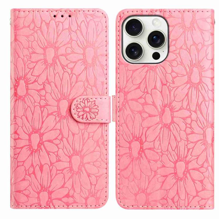 

For iPhone 16 Pro Max Daisy Embossed Leather Phone Case(Pink)