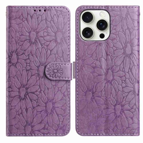 

For iPhone 16 Pro Daisy Embossed Leather Phone Case(Light Purple)