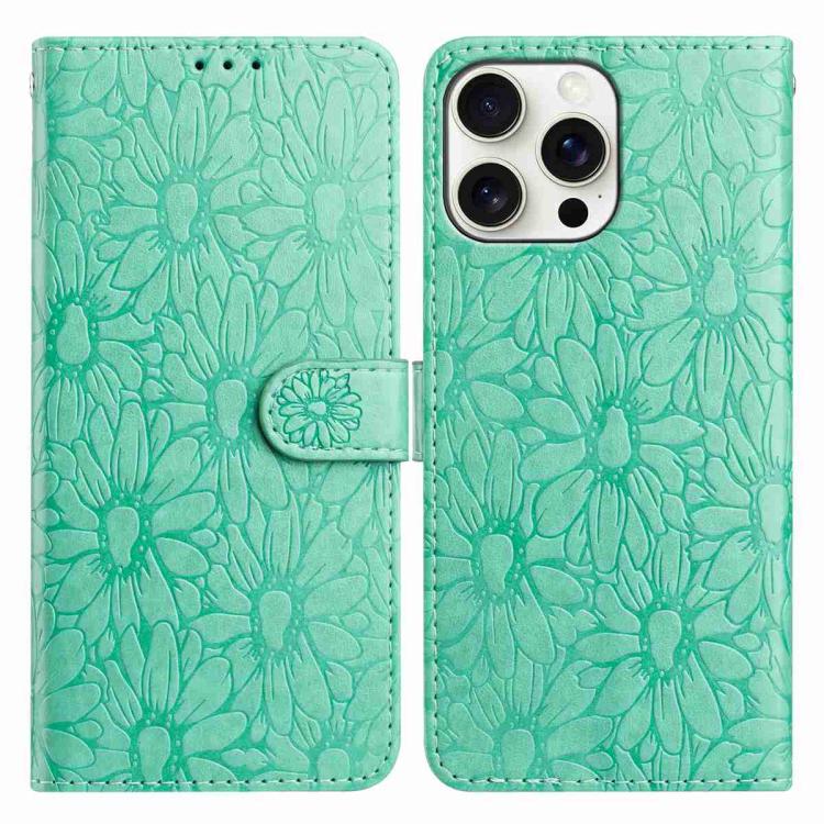 

For iPhone 16 Pro Daisy Embossed Leather Phone Case(Green)