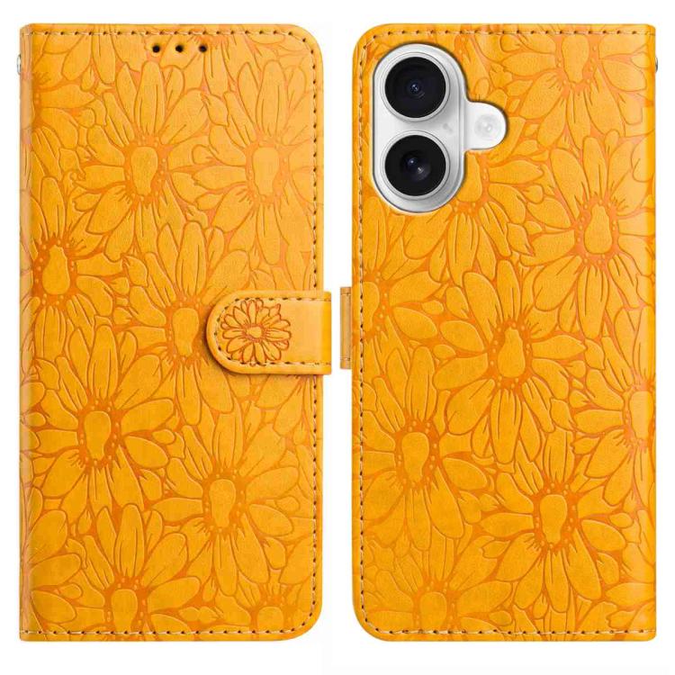 

For iPhone 16 Daisy Embossed Leather Phone Case(Yellow)