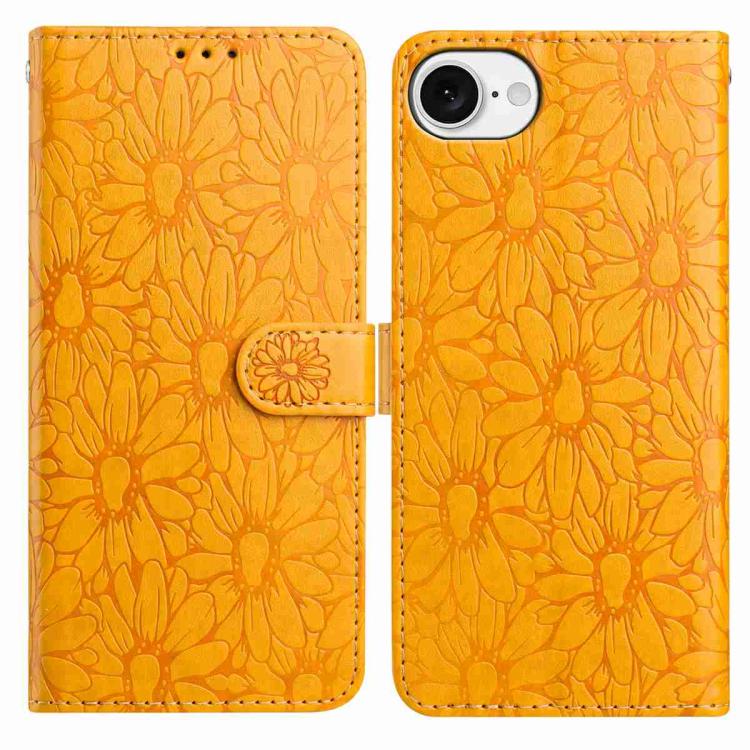 

For iPhone 16e Daisy Embossed Leather Phone Case(Yellow)
