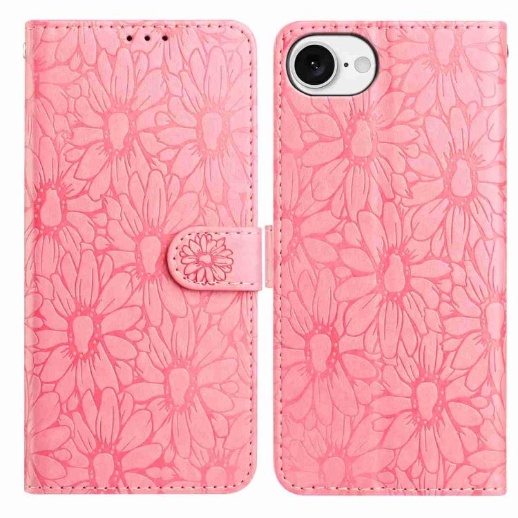 

For iPhone 16e Daisy Embossed Leather Phone Case(Pink)