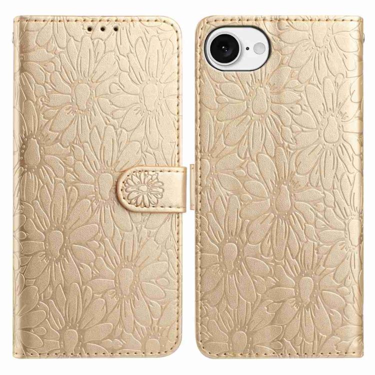 

For iPhone 16e Daisy Embossed Leather Phone Case(Gold)