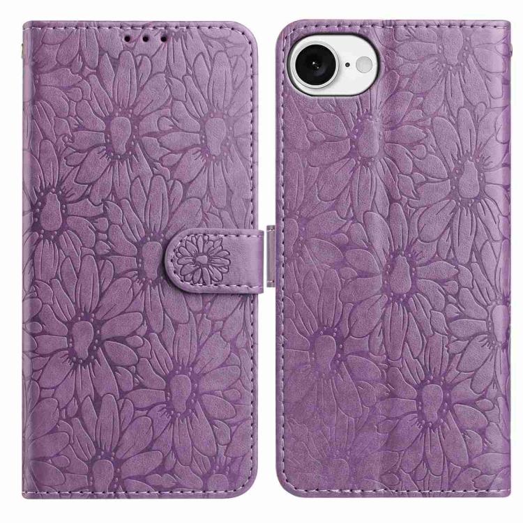 

For iPhone 16e Daisy Embossed Leather Phone Case(Light Purple)