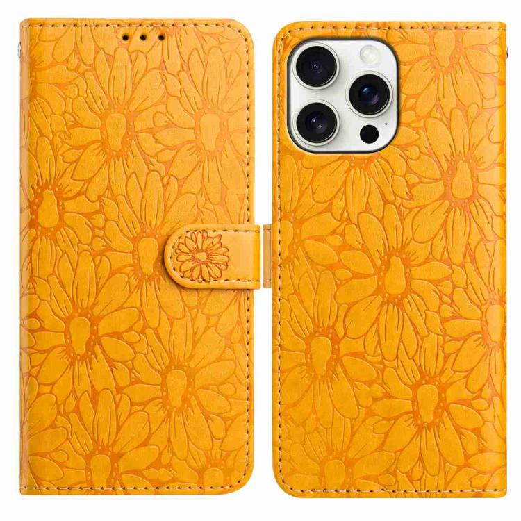 

For iPhone 15 Pro Daisy Embossed Leather Phone Case(Yellow)