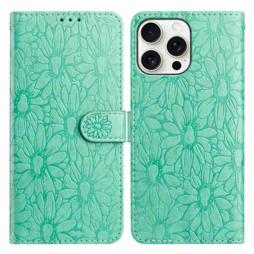 

For iPhone 14 Pro Max Daisy Embossed Leather Phone Case(Green)