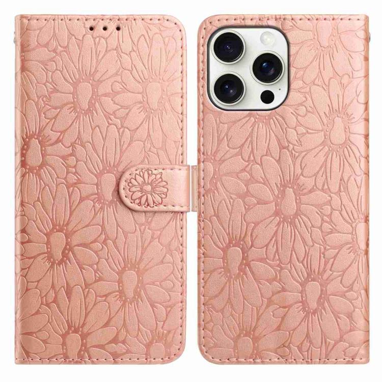 

For iPhone 14 Pro Max Daisy Embossed Leather Phone Case(Rose Gold)