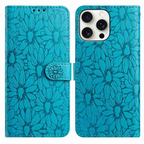 

For iPhone 14 Pro Daisy Embossed Leather Phone Case(Blue)
