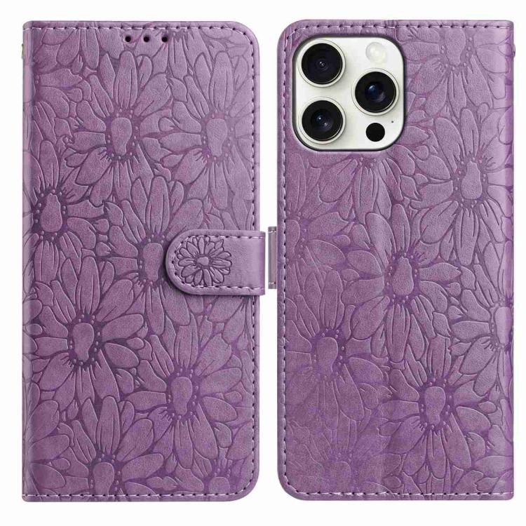 

For iPhone 13 Pro Daisy Embossed Leather Phone Case(Light Purple)