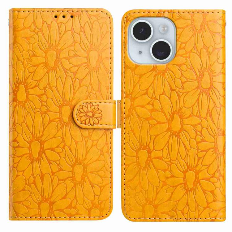 

For iPhone 13 Daisy Embossed Leather Phone Case(Yellow)