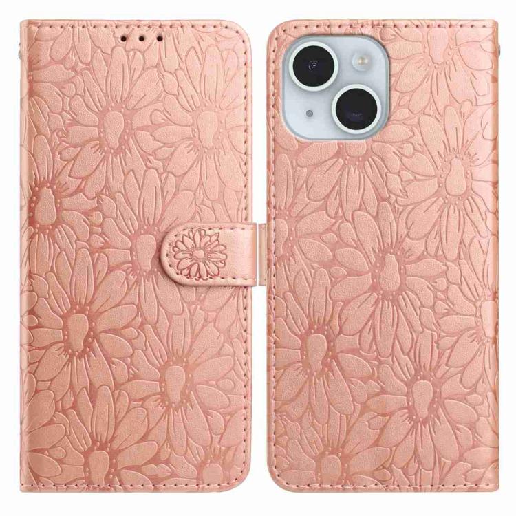 

For iPhone 13 Daisy Embossed Leather Phone Case(Rose Gold)