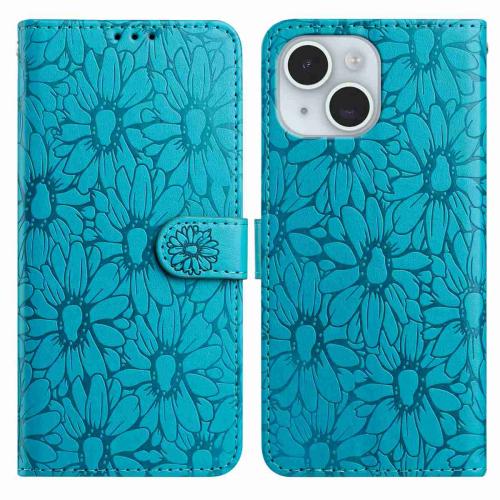 

For iPhone 13 Daisy Embossed Leather Phone Case(Blue)