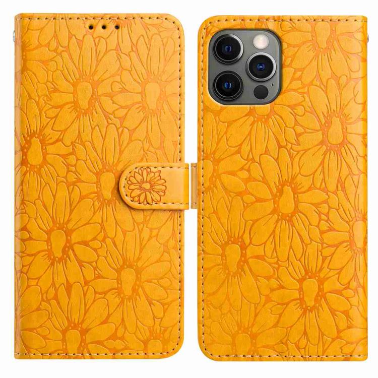 

For iPhone 12 / 12 Pro Daisy Embossed Leather Phone Case(Yellow)