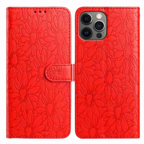 

For iPhone 12 Pro Max Daisy Embossed Leather Phone Case(Red)