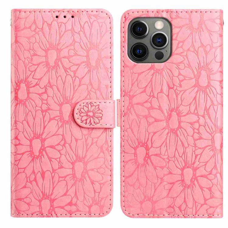 

For iPhone 12 Pro Max Daisy Embossed Leather Phone Case(Pink)