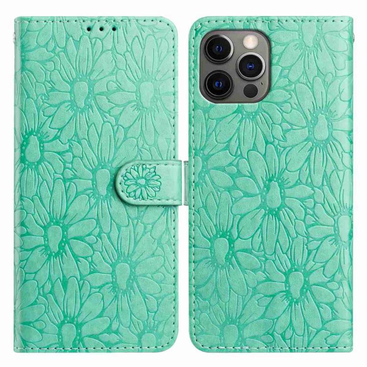 

For iPhone 12 Pro Max Daisy Embossed Leather Phone Case(Green)