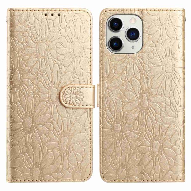 

For iPhone 11 Pro Max Daisy Embossed Leather Phone Case(Gold)