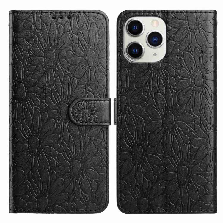 

For iPhone 11 Pro Max Daisy Embossed Leather Phone Case(Black)