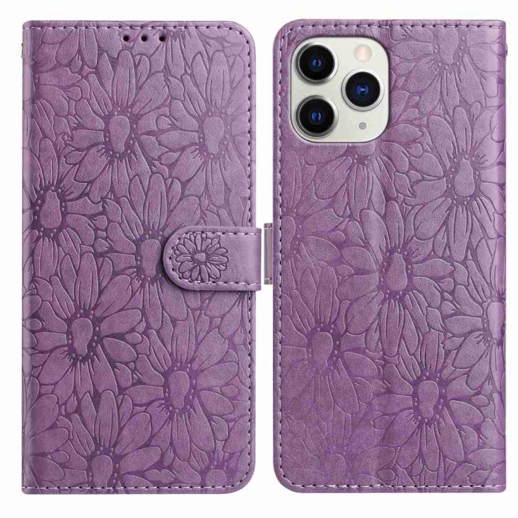 

For iPhone 11 Pro Daisy Embossed Leather Phone Case(Light Purple)