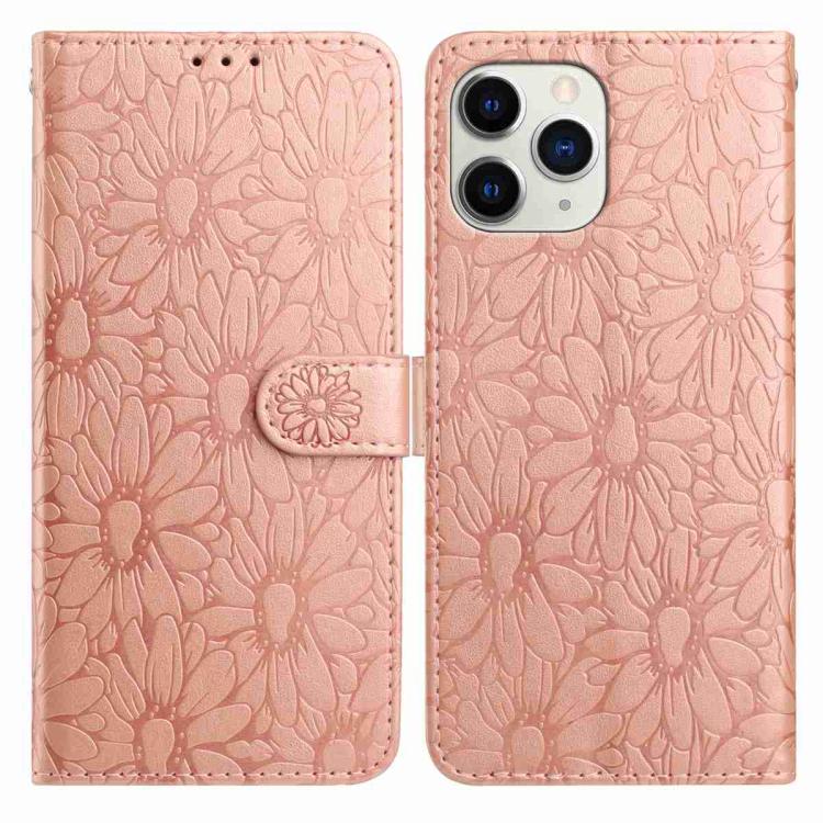 

For iPhone 11 Pro Daisy Embossed Leather Phone Case(Rose Gold)