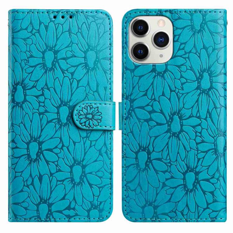 

For iPhone 11 Pro Daisy Embossed Leather Phone Case(Blue)