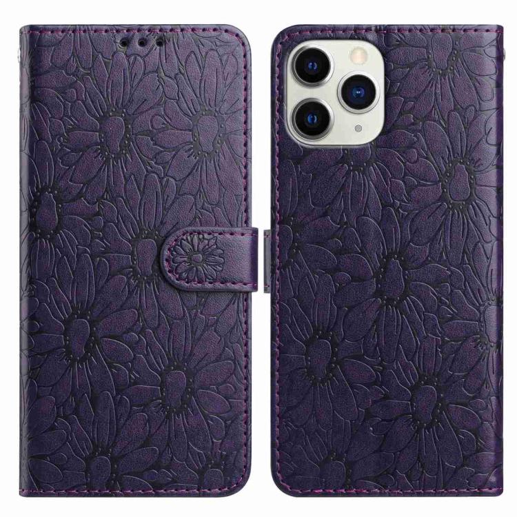

For iPhone 11 Pro Daisy Embossed Leather Phone Case(Dark Purple)