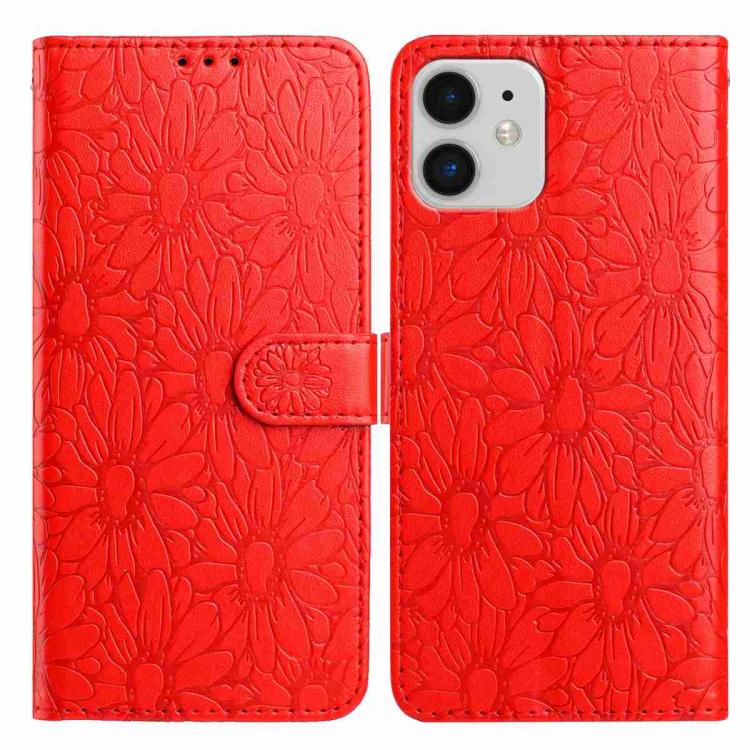

For iPhone 11 Daisy Embossed Leather Phone Case(Red)