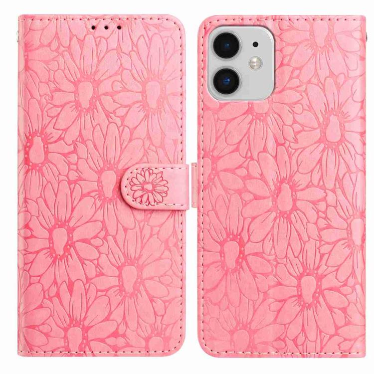

For iPhone 11 Daisy Embossed Leather Phone Case(Pink)